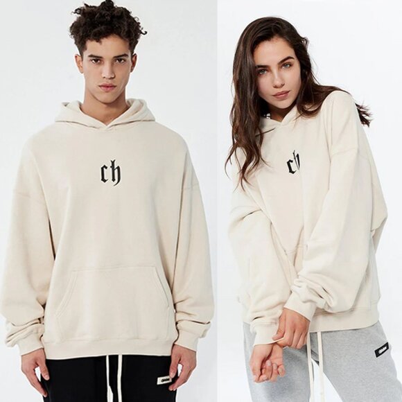 NEW Chinism Unisex Hoodie Sweatshirt L Beige CH Cozy Oversize Baggy SOFT $115 - Picture 1 of 16